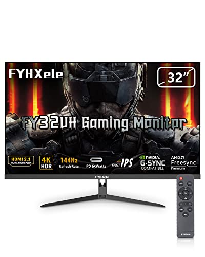 FYHXele 32 Zoll 4K UHD (3840x2160) Gaming Monitor, 144Hz, Fast IPS, 1ms, 400 cd/m², AMD FreeSync Premium, HDR 400, HDMI2.1, HDMI2.0, DisplayPort1.4, VESA100*100mm von FYHXele