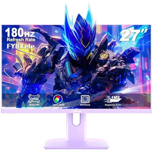 FYHXele Gaming Monitor Purple 27 Zoll 2K 180hz QHD (2560X1440) IPS 1ms MPRT 16:9 Violett PC Monitor Eingebaute Lautsprecher Unterstützung 144hz/165hz/180hz AMD Freesync Premium DP1.4 HDMI2.0 VESA von FYHXele