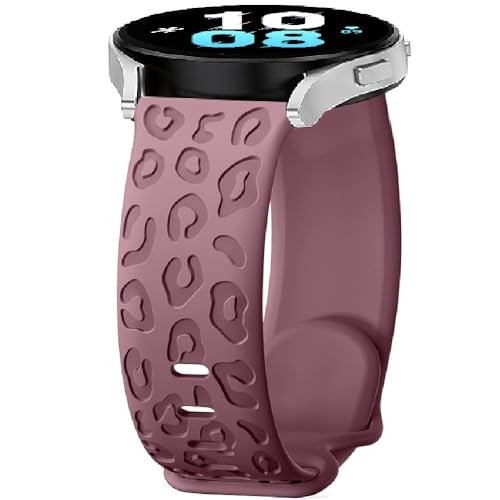 Leopard Gravierte Armband Silikon Kompatibel mit Samsung Galaxy Watch 6/Watch 5/Watch 4 40 45 mm,20 mm Sport Armband Uhrenarmband,Ersatzarmband für Galaxy Watch 5 Pro/Active 2/Watch 3 (Darkpurple) von FYISWHO
