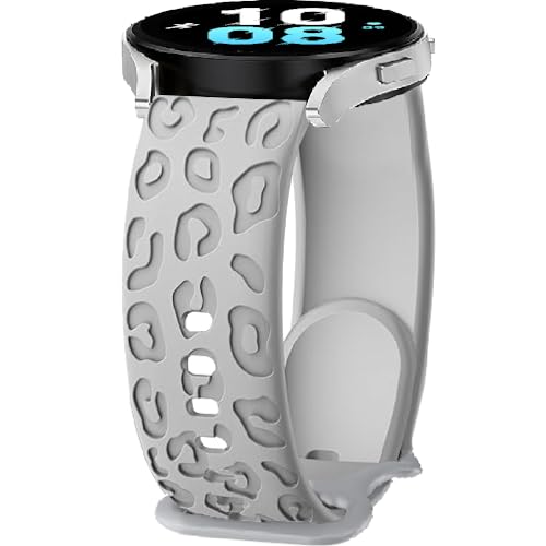 Leopard Gravierte Armband Silikon Kompatibel mit Samsung Galaxy Watch 6/Watch 5/Watch 4 40 45 mm,20 mm Sport Armband Uhrenarmband,Ersatzarmband für Galaxy Watch 5 Pro/Active 2/Watch 3 (Gray) von FYISWHO