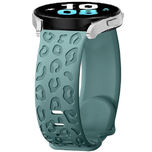 Leopard Gravierte Armband Silikon Kompatibel mit Samsung Galaxy Watch 6/Watch 5/Watch 4 40 45 mm,20 mm Sport Armband Uhrenarmband,Ersatzarmband für Galaxy Watch 5 Pro/Active 2/Watch 3 (Green) von FYISWHO