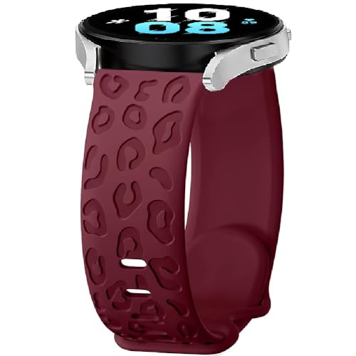 Leopard Gravierte Armband Silikon Kompatibel mit Samsung Galaxy Watch 6/Watch 5/Watch 4 40 45 mm,20 mm Sport Armband Uhrenarmband,Ersatzarmband für Galaxy Watch 5 Pro/Active 2/Watch 3 (Wine) von FYISWHO