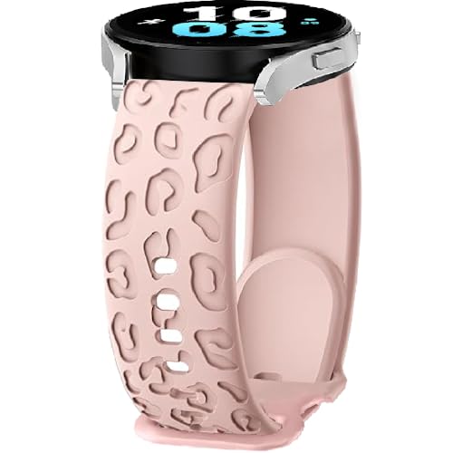 Leopard Gravierte Armband Silikon Kompatibel mit Samsung Galaxy Watch 6/Watch 5/Watch 4 40 mm 44 mm,20 mm Sport Armband Uhrenarmband,Ersatzarmband für Galaxy Watch 5 Pro 45mm/Active 2/Watch 3 (Pink) von FYISWHO