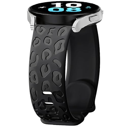 Leopard Gravierte Armband Silikon Kompatibel mit Samsung Galaxy Watch 6/Watch 5/Watch 4 40 mm 44 mm,20 mm Sport Armband Uhrenarmband,Ersatzarmband für Galaxy Watch 5 Pro 45mm/Active 2/Watch 3 (Black) von FYISWHO