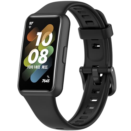 Silikon Ersatzarmband für Huawei Band 7, Sport Armbänder Uhrenarmband, Armband für Huawei Band 7 (Black) von FYISWHO