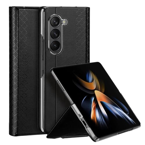 FYLTWUK Brieftaschenetui für Samsung Galaxy Z Fold 6, mit Kartensteckplatz, Ständer, kabelloser Ladeschale, Leder, Magnetverschluss, Telefonabdeckung,Black von FYLTWUK