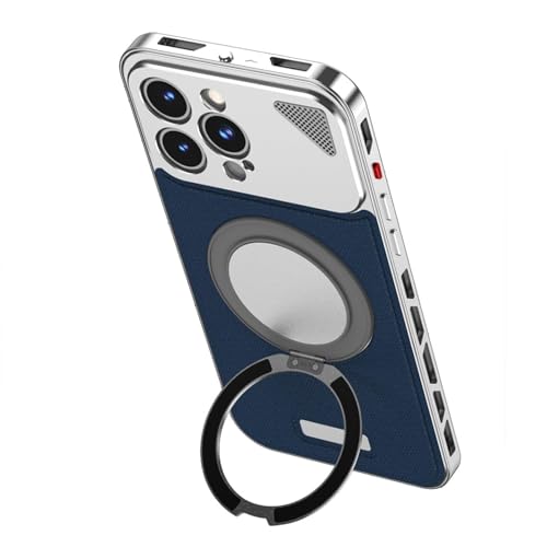 FYLTWUK Ledertasche für iPhone 16 Pro Max/16 Pro/16, Anti-Fall-Schutzhülle aus Aluminiumlegierung und drehbarer magnetischer Halterung,16 pro,Chrome von FYLTWUK