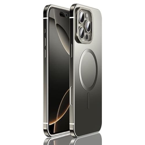 FYLTWUK Magnetische Hülle für iPhone 16 Pro Max/16 Pro, Unterstützung für kabelloses Laden, stoßfeste Abdeckung, schlanke Metall-Telefonhülle,16 pro,Grey von FYLTWUK