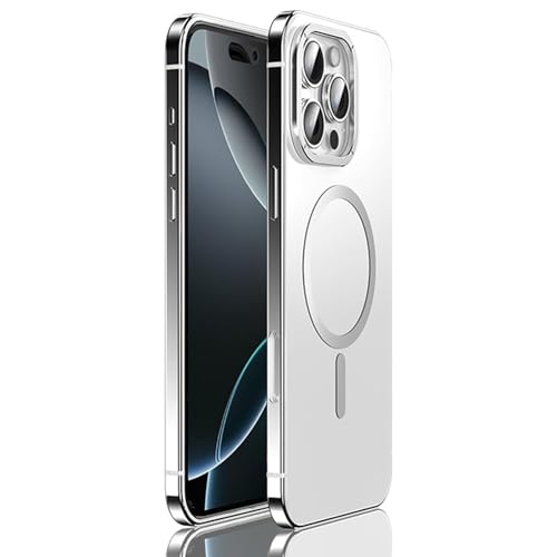 FYLTWUK Magnetische Hülle für iPhone 16 Pro Max/16 Pro, Unterstützung für kabelloses Laden, stoßfeste Abdeckung, schlanke Metall-Telefonhülle,16 pro,Silver von FYLTWUK