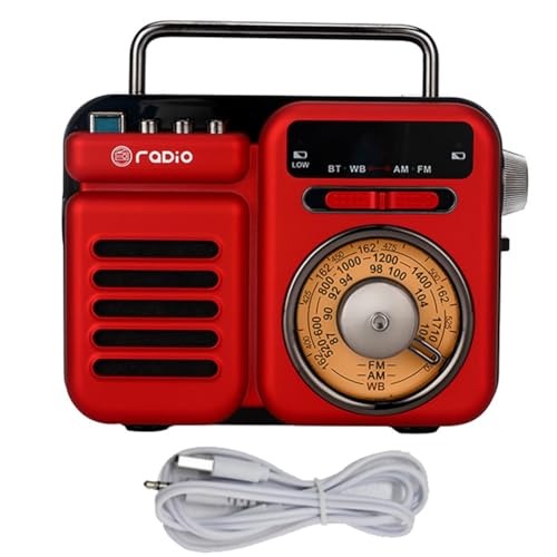 FYOBOT Tragbares Notfallradio mit Bluetooth-Lautsprechern, ABS-Musikplayer, Taschenlampe und Leselampe in Rot von FYOBOT