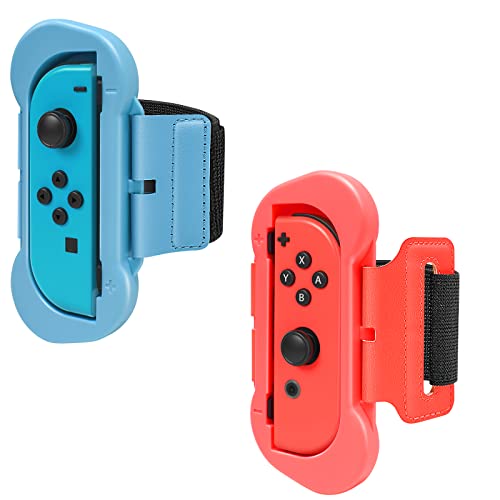 FYOUNG Armband für Just Dance 2024 2023 2022 2021, 2 Pack Verstellbare Elastische Armbänder für Zumba Kompatibel mit Nintendo Switch/Switch OLED - Blau/Rot von FYOUNG