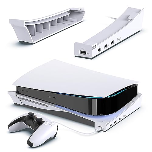 FYOUNG Horizontal Ständer Kompatibel mit PS5 Halterung mit erweitertem USB-Anschluss, Horizontaler Standfuß Zubehör für PS5 Disc & Digital Editionen von FYOUNG