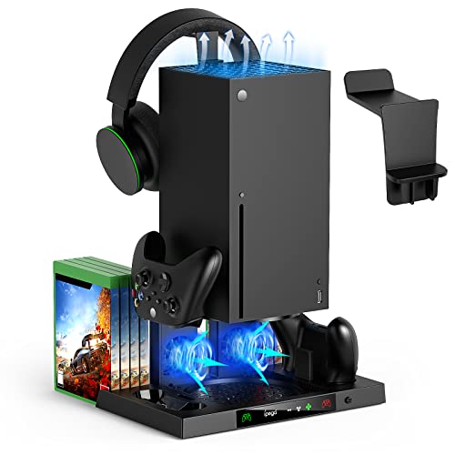FYOUNG Lüfterständer für Xbox Serie X mit Headset-Halterung Zubehörset, Serie X Lüfter-Kühlsystem mit Controller-Ladegerät und Headset-Halter von FYOUNG