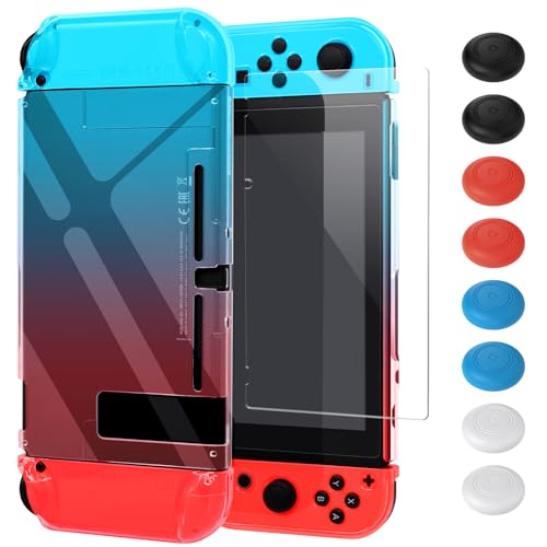 FYOUNG Schutzhülle mit Schutzfolie Kompatibel mit Nintendo Switch, Stoßdämpfung und Anti-Scratch Transparent Hülle Zubehör für Switch mit Displayschutzfolie und Griffkappen (Rot und Blau) von FYOUNG