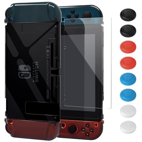 FYOUNG Schutzhülle mit Schutzfolie Kompatibel mit Nintendo Switch, Stoßdämpfung und Anti-Scratch Transparent Hülle Zubehör für Switch mit Displayschutzfolie und Griffkappen (Schwarz) von FYOUNG