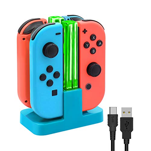 FYOUNG Switch Controller Ladestation Kompatibel mit Nintendo Switch/Switch OLED Joy Con, Quad Switch Ladestation Zubehör Charger für Joycon Kontroller Ladegerät mit USB C Ladekabel - Blau von FYOUNG