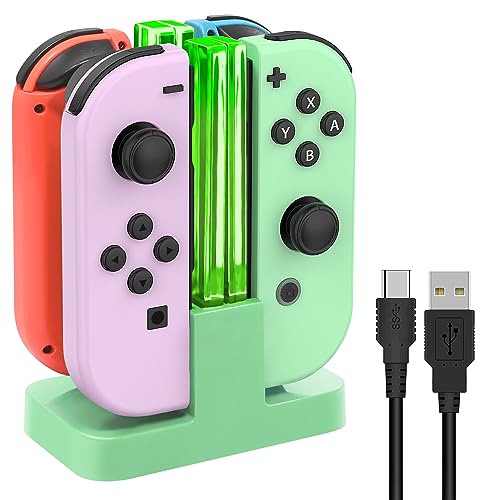 FYOUNG Switch Controller Ladestation Kompatibel mit Nintendo Switch/Switch OLED Joy Con, Quad Switch Ladestation Zubehör Charger für Joycon Kontroller Ladegerät mit USB C Ladekabel - Hellgrün von FYOUNG