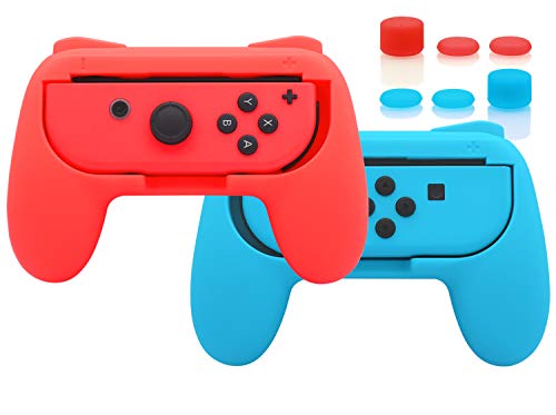 FYOUNG Switch Joycon Griff, gummierte Oberfläche, Komfort-Controller-Griff für Nintendo Switch Joycons, 2 Pack Switch Grip mit 6 Daumengriff-Kappen Zubehör – Blau/Rot von FYOUNG