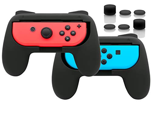 FYOUNG Switch Joycon Griff, gummierte Oberfläche, Komfort-Controller-Griff für Nintendo Switch Joycons, 2 Stück Switch Grip mit 6 Daumengriff-Kappen Zubehör - Schwarz von FYOUNG