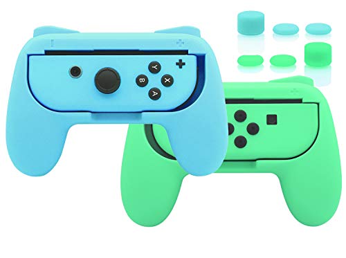 Griffe Zubehör für Joy Con Controller Halterung für Switch & Switch OLED mit Joystick Kappen, Gummierte Comfort Grip für JoyCon mit 3 Paar Daumengriffen - Grün/Blau von FYOUNG