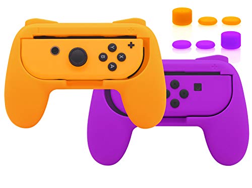 Griffe Zubehör für Joy Con Controller Halterung für Switch & Switch OLED mit Joystick Kappen, Gummierte Comfort Grip für JoyCon mit 3 Paar Daumengriffen - Orange/Lila von FYOUNG