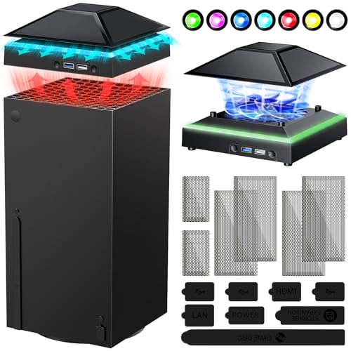 Lüfter für Xbox Series X mit Staubschutz, RGB-farbiges LED-Lichtventilator-Kühlersystem mit geringem Geräusch, einstellbare Geschwindigkeit, extra 2 USB-Anschlüsse für Xbox Series X Zubehör Kühlung Lüfter für Xbox Series X mit Staubschutz, RGB-farbiges LED-Lichtventilator-Kühlersystem mit geringem Geräusch, einstellbare Geschwindigkeit, extra 2 USB-Anschlüsse für Xbox Series X Zubehör Kühlung von FYOUNG