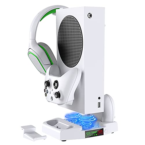 Vertikaler Kühlständer mit Sauglüfter & Dual-Controller-Ladestation für Xbox Serie S, Kühlstation mit 3-stufig einstellbarem Kühlsystem, Headset-Ständer und extra USB-Anschlüssen von FYOUNG