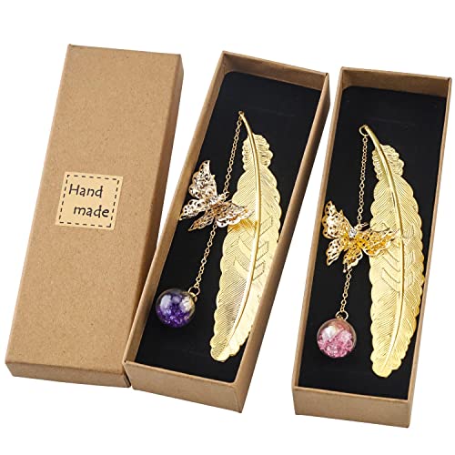 FYSL Metall Feder Lesezeichen 2Pcs Schmetterling Lesezeichen Metallfeder Lesezeichen für Geburtstagsgeschenk Frauen Lehrer & Muttertag Erwachsene Kinder und Studenten von FYSL