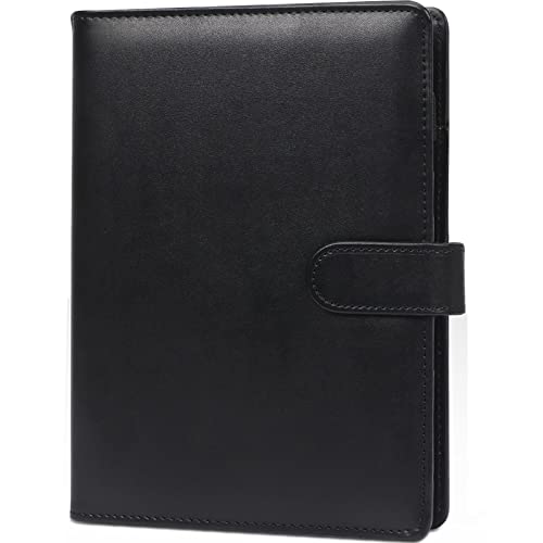 FYY 6 Löcher Binder Notizbuch, PU Leder Loseblatt Notebook, Din A5 Nachfüllbar PVC Taschen/A5 Refill Paper für Filofax Notizen DIY Bullet Journal Skizze,Schwarz von FYY