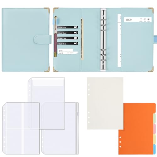 FYY A5 Binder Notizbuch,6 Ringe PU Leder Nachfüllbares Notizbuch Ringbuch A5 mit 80 Gepunktet Papier,3 Stück Binder Taschen,5 Stück Binderteiler,6 Runder Ringbuch Planner Notebook für Füllpapier von FYY