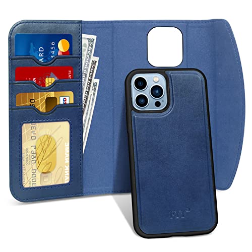 FYY Entworfen für iPhone 13 Pro 5G Hülle, [Unterstützt Magsafe Laden] 2-in-1 Magnetische, abnehmbare Brieftaschen-Handyhülle mit Kartenhalter, Schutzhülle für iPhone 13 Pro 5G 6,1 Zoll (15,5 cm), Blau von FYY