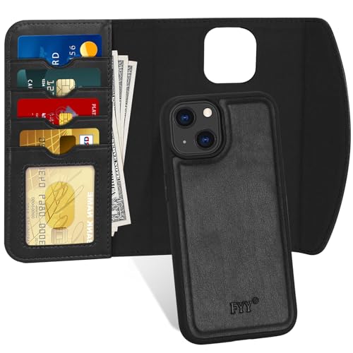 FYY Entworfen für iPhone 15 Plus 6,7 Hülle, [unterstützt Magsafe Laden] 2-in-1 magnetische abnehmbare Brieftaschen-Handyhülle mit Kartenhalter Schutzhülle für iPhone 15 Plus 6,7 Zoll Schwarz von FYY