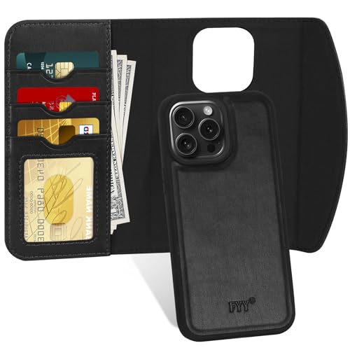 FYY Hülle Kompatibel für iPhone 15 Pro 6.1 Hülle, [Unterstützt Magsafe Charging] 2-in-1 Magnetische Abnehmbare Brieftasche Handyhülle mit Kartenhalter Schutzhülle für iPhone 15 Pro 6,1 Zoll Schwarz von FYY