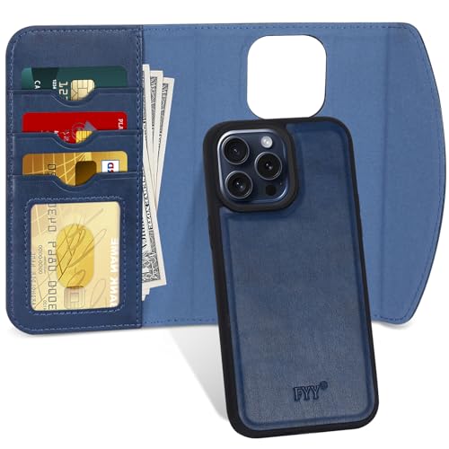 FYY Hülle Kompatibel für iPhone 15 Pro 6.1 Hülle, [Unterstützt Magsafe Charging] 2-in-1 Magnetische Abnehmbare Brieftasche Handyhülle mit Kartenhalter Schutzhülle für iPhone 15 Pro 6,1 Zoll Blau von FYY