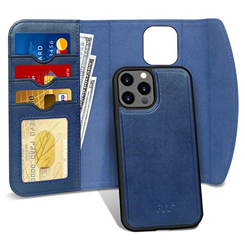 FYY Hülle Kompatibel mit iPhone 12/12 Pro 5G 6,1 Zoll, 2-in-1 Magnetische Abnehmbare Wallet Case [Wireless Charging Support] mit Kartensteckplätzen Folio Case für iPhone 12/12 Pro 5G 6,1 Zoll Blau von FYY