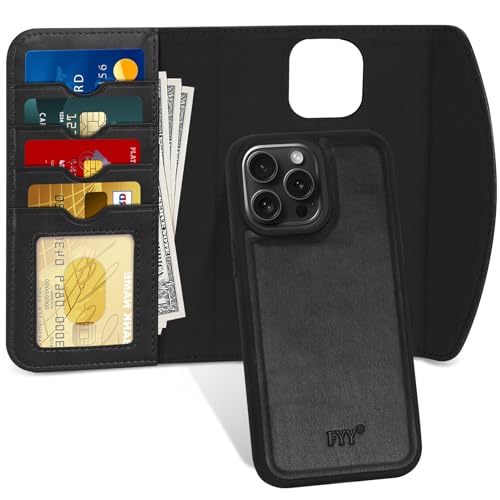 FYY Schutzhülle kompatibel mit iPhone 15 Pro Max 6,7 Zoll, [unterstützt Magsafe-Lade], 2-in-1 magnetische, abnehmbare Brieftaschen-Handyhülle mit Kartenhalter, Schutzhülle für iPhone 15 Pro Max 6,7 von FYY
