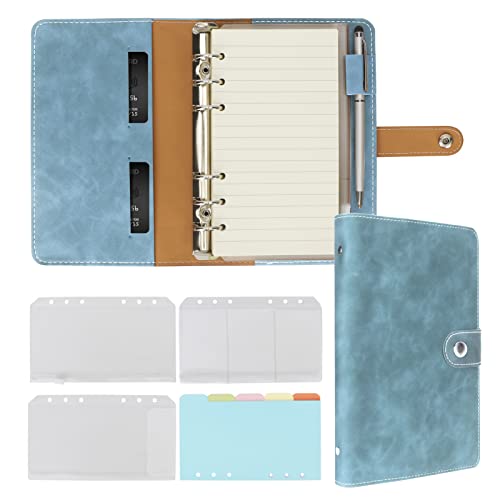 FYY Leder A6 Ringbuch Notizbuch, 6 Ring A6 Binder mit A6 Nachfüllpapieren, Binder Taschen und Thema Trennblätter Papierblatt, Reisebinder Journal Personal Planner mit Ringbuch Cyan von FYY