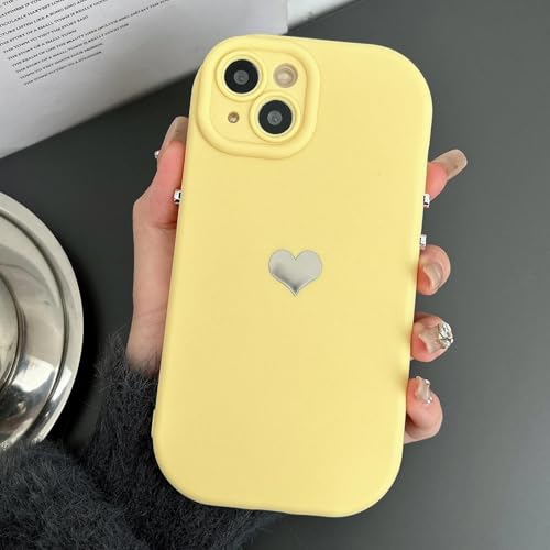 FYYFTYT Bonbonfarbenes Herz-Silikon, weicher Kameraschutz, stoßfeste, verdickte Hülle (für iPhone 15 ProMax/Gelb) von FYYFTYT