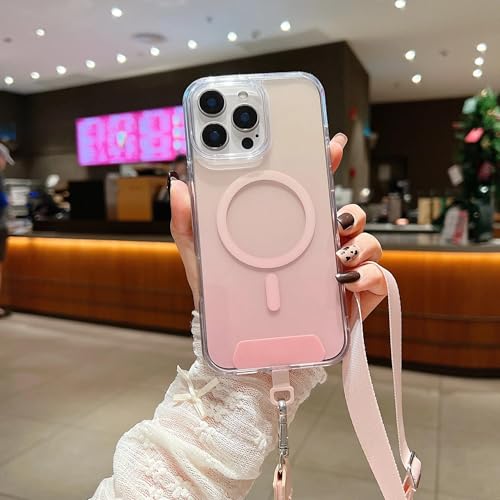 FYYFTYT Crossbody-Halskette mit Lanyard, Farbverlauf, Regenbogen-Laser-Cover (für iPhone 15 Plus/Hellrosa) von FYYFTYT