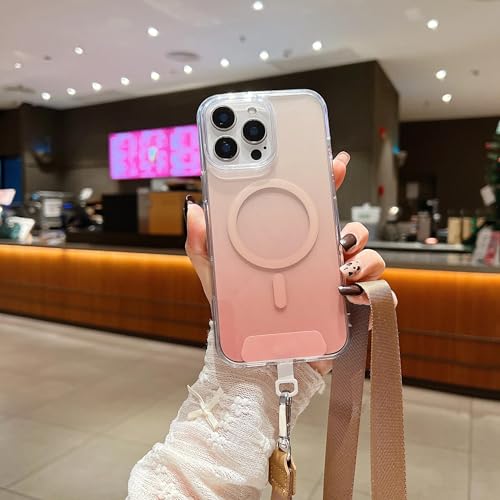 FYYFTYT Crossbody-Halskette mit Lanyard, Farbverlauf, Regenbogen-Laser-Cover (für iPhone 15 Pro Max/Pink) von FYYFTYT
