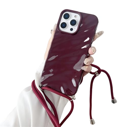 FYYFTYT Crossbody-Lanyard, glänzende Wellen-Wasserripple-Soft-Silikonhülle (für iPhone 13 Pro Max/Weinrot) von FYYFTYT