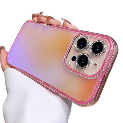 FYYFTYT Glitzernde Laser-Gradient-Aurora-Transparentlinse, stoßfeste Schutzfolie (für iPhone 16 Plus/Rosenrot) von FYYFTYT