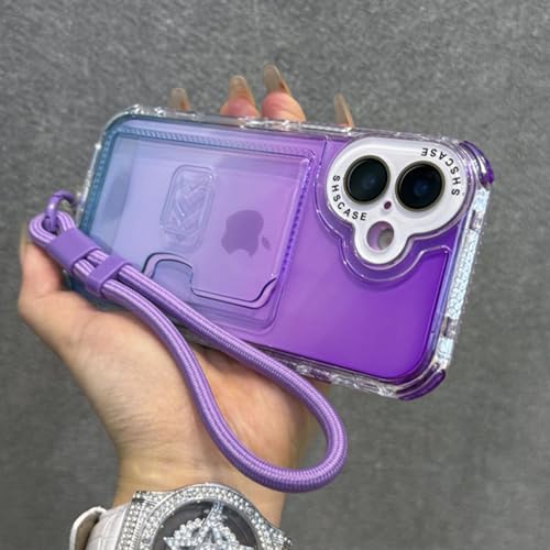 FYYFTYT Kartenhalter mit Farbverlaufsschlitz, Handschlaufe, Lanyard, Kissen, Stoßfänger, Schutzhülle (für iPhone 13 Pro Max/Lila, Himmelblau) von FYYFTYT