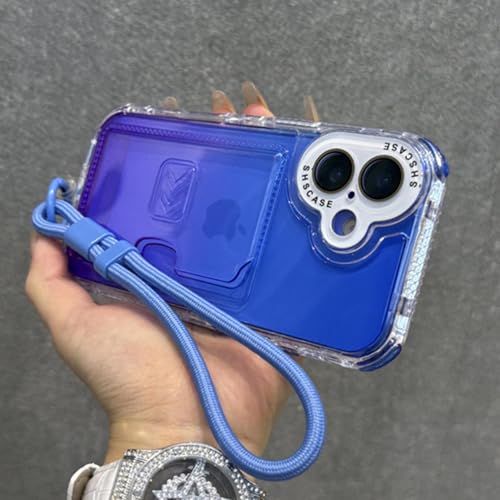 FYYFTYT Kartenhalter mit Farbverlaufsschlitz, Handschlaufe, Lanyard, Kissen, Stoßfänger, Schutzhülle (für iPhone 16 Pro Max/Blau-Lila) von FYYFTYT