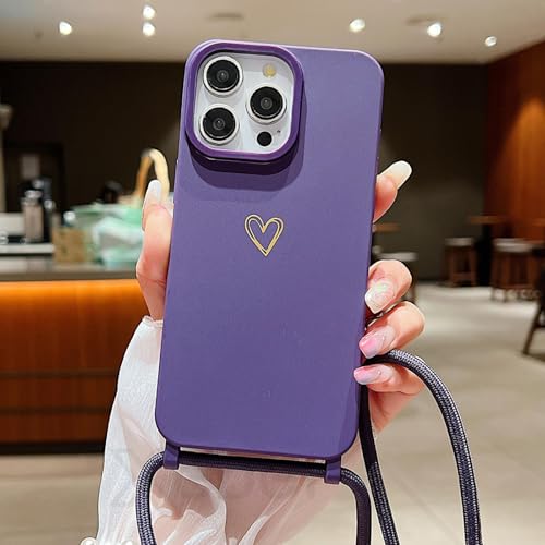 FYYFTYT Lanyard Flüssigsilikon Love Heart Weiches Crossbody-Halsband Stoßfeste Hülle (für iPhone 11 Pro/Dunkelviolett) von FYYFTYT