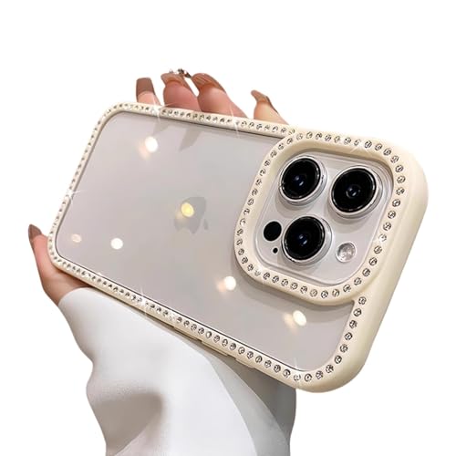 FYYFTYT Laser Bling Glitter Diamant Strass Kameraschutz 3D-Venenstruktur Rückseite (Für iPhone 14 ProMax/Weiß) von FYYFTYT