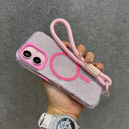 FYYFTYT Luxuriöse, glitzernde, magnetische Armband-Lanyard-Hülle für kabelloses Laden (für iPhone 14 Pro/Pink) von FYYFTYT
