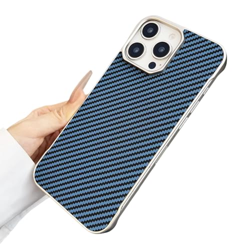 FYYFTYT Luxuriöse, rahmenlose, einfarbige, stoßfeste Schutzhülle mit Kohlefasermuster (für iPhone 15 Pro/Marineblau) von FYYFTYT