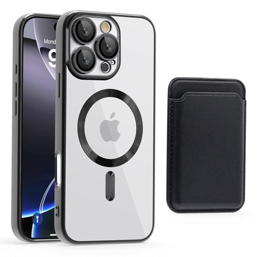FYYFTYT Luxuriöse Brieftasche aus Leder mit transparentem Kartenhalter, Handytasche (für iPhone 14/Schwarz) von FYYFTYT