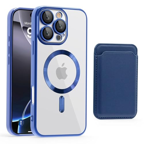 FYYFTYT Luxuriöse Brieftasche aus Leder mit transparentem Kartenhalter, Handytasche (für iPhone 14 Plus/Marineblau) von FYYFTYT